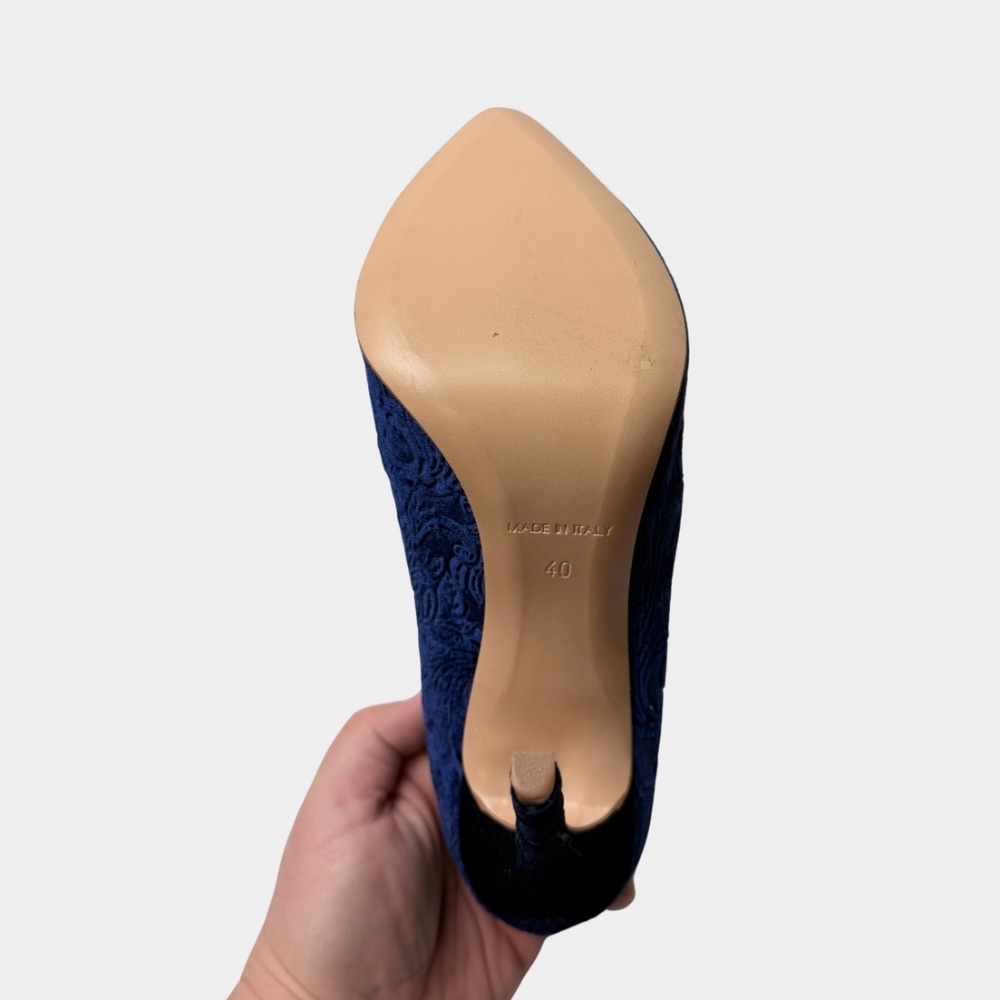 Marc Ellis Deep Navy Crushed Velvet Floral embossed Pump Size 40 Made in Italy - Picture 9 of 9